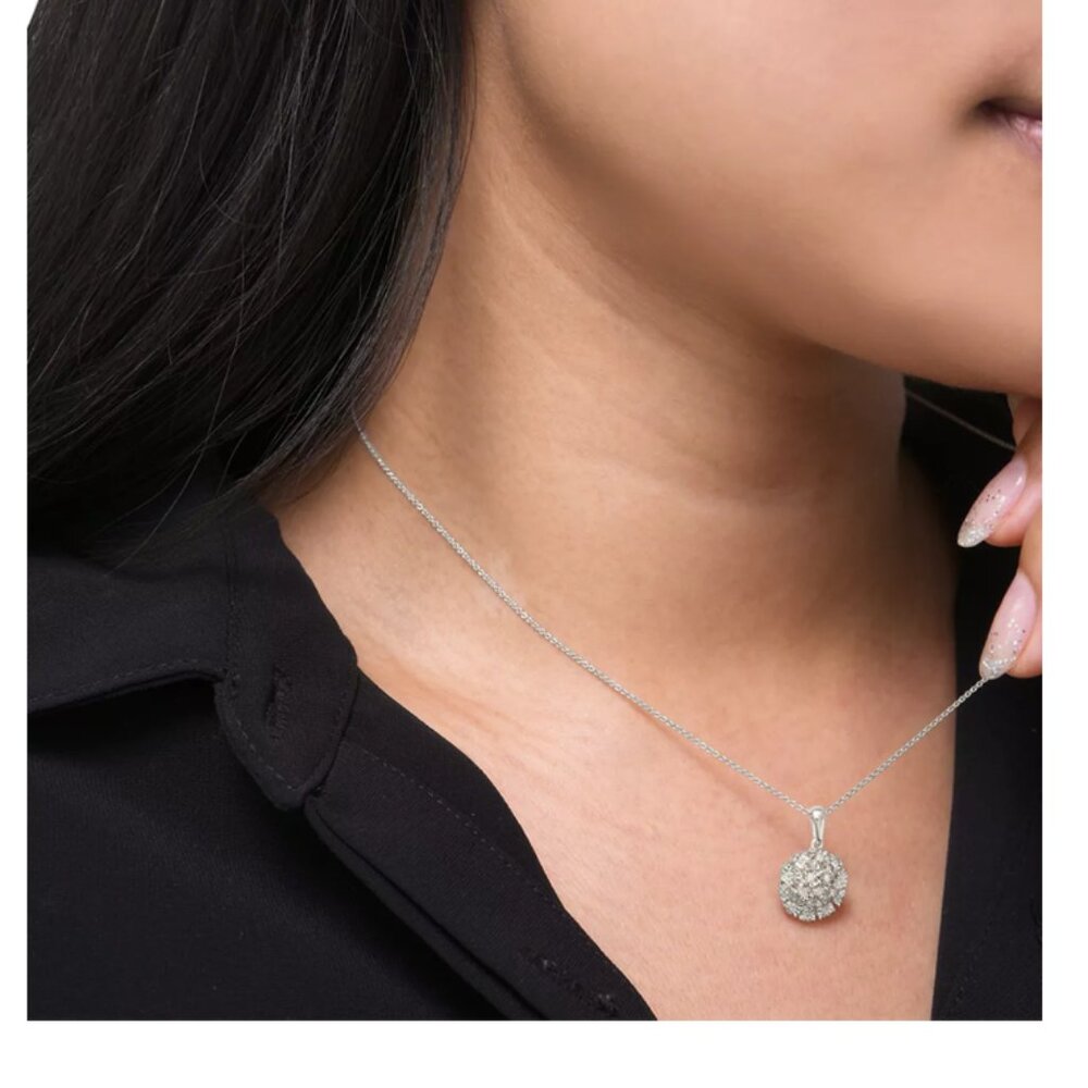 Diamond Flower Burst Cluster 18" Pendant Necklace in Sterling Silver - Picture 6 of 16